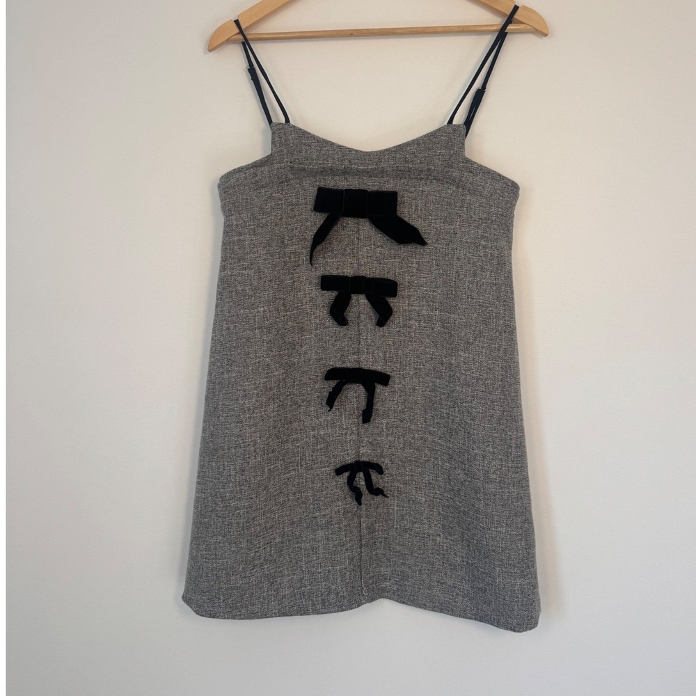 Coquette Preppy Minji Bow Accent Mini Dress Women S Grey Tweed‎ Spaghetti Strap